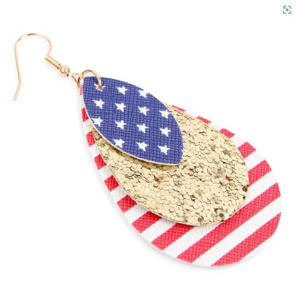 Americana Patriotic USA Glitter Teardrop Earrings - Picture 2 of 2